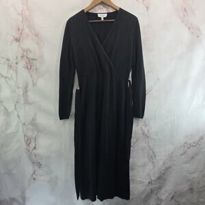 & Other Stories Dress Women Small 4 6 Black Midi Maxi Long Sweater V Bow Wool